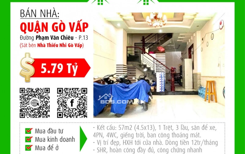 ✅  Cần bán gấp nhà 57m2, 4PN, gần Nhà Thiếu Nhi Gò Vấp - Giá tốt